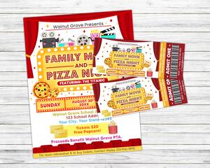 Editable Pizza and Movie Night Ticket and Flyer Bundle Template